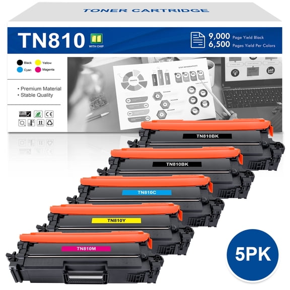 TN810 TN-810 Toner Cartidge Compatible for Brother TN 810 MFC-L9610CDN HL-L9410CDN HL-L9430CDN HL-L9470CDN MFC-L9630CDN MFC-L9670CDN (2*Black Cyan Magenta Yellow 5-PACK)