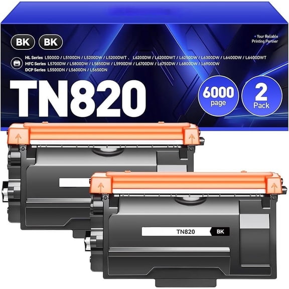 TN820 Toner Cartridge High Yield Black 2-Pack Compatible with Brother TN-820 TN850 TN820 TN890 HL-L6200DW L6200DWT L5100DN L5200DW L6400DW MFC-L5800DW L5700DW L6700DW L6800DW DCP-L5600DN