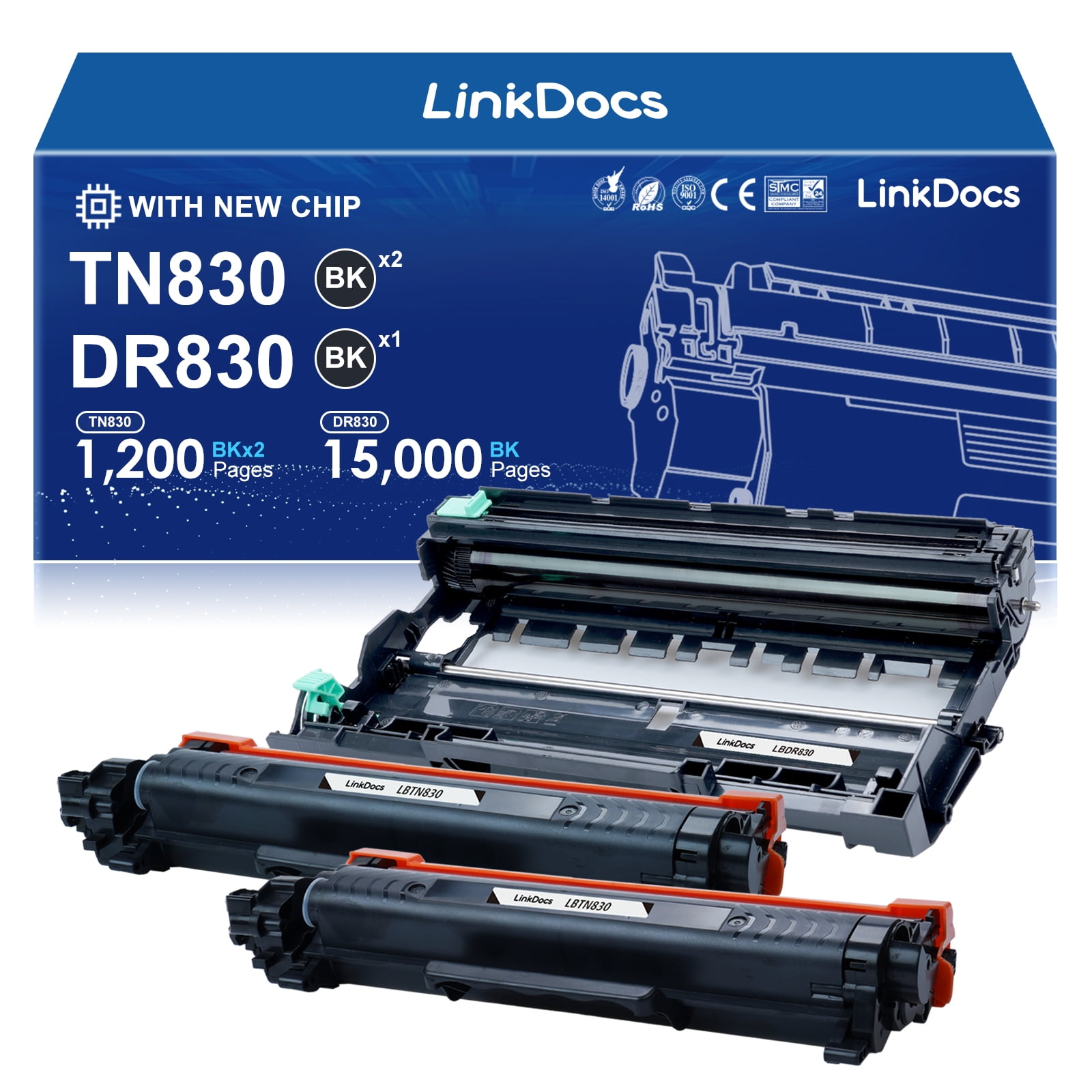 TN830 DR830 Toner Cartridge and Imaging Drum Set Replacement for