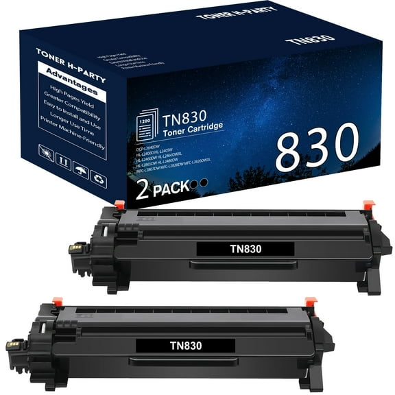 TN830 TN830XL 2-Pack Toner Cartridge Compatible for Brother TN830 TN-830 TN830XL DCP-L2640DW HL-L2460DW HL-L2405W MFC-L2820DW HL-L2400D L2405W L2480DW MFC-L2820DWXL Printer Ink Black