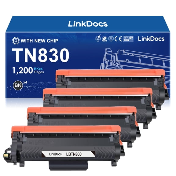TN830 TN830XL Toner Cartridge Compatible for Brother TN830 toner cartridge TN-830 TN830XL HL-L2460DW HL-L2405W DCP-L2640DW MFC-L2820DW HL-L2400D L2405W L2480DW MFC-L2820DWXL Printer Ink （4Pack Black）