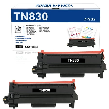 TN830 TN830XL Toner Cartridges 2-Pack Compatible for Brother TN830 TN-830 DCP-L2640DW HL-L2460DW HL-L2405W MFC-L2820DW HL-L2400D L2405W L2480DW MFC-L2820DWXL TN830XL Printer Ink Black