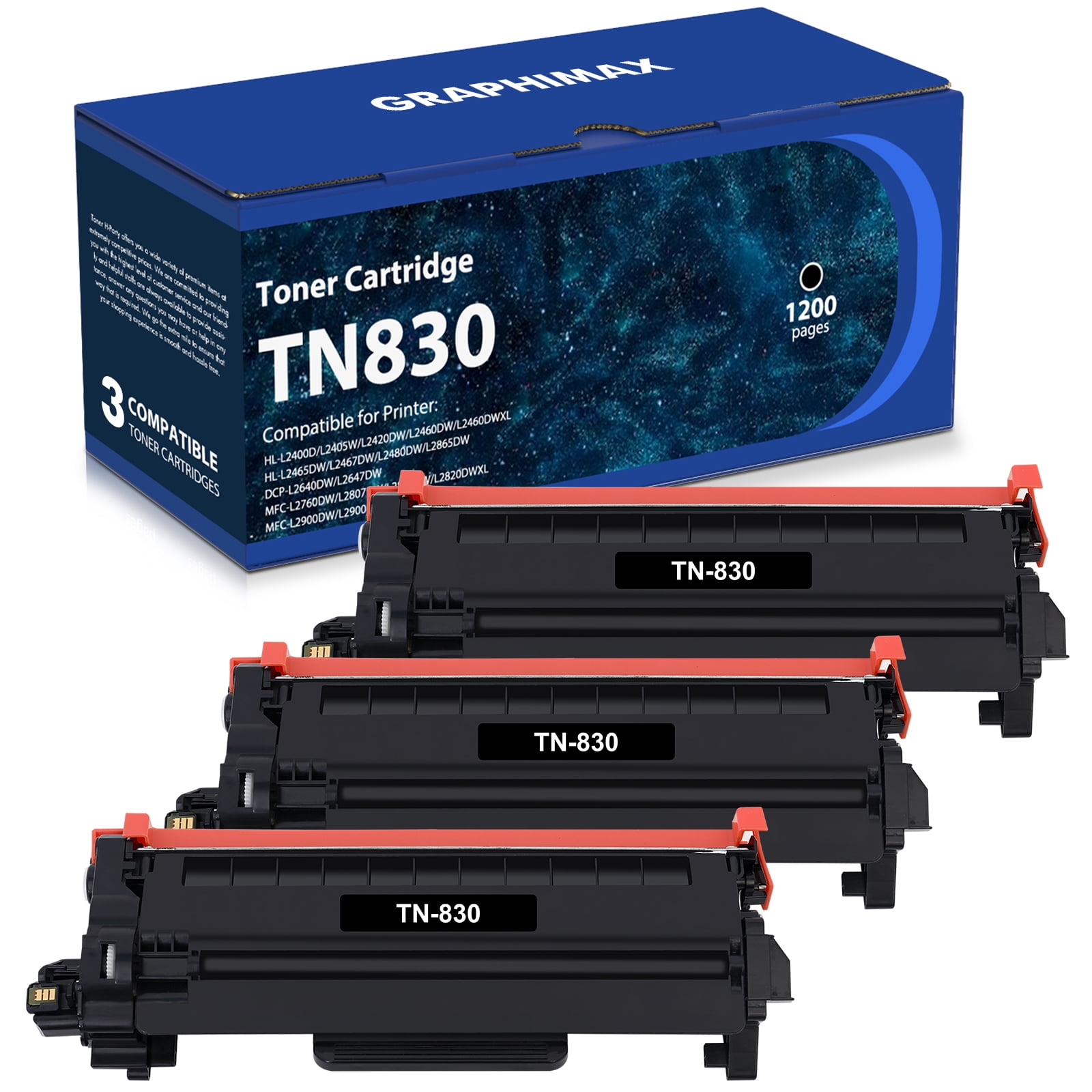 TN830 Toner Cartridges - Replacement for TN830 TN-830 TN830XL to use with HL-L2460DW DCP-L2640DW HL-L2405W HL-L2400D HL-L2480DW MFC-L2820DW MFC-L2820DWXL Printer (Black, 3-Pack)