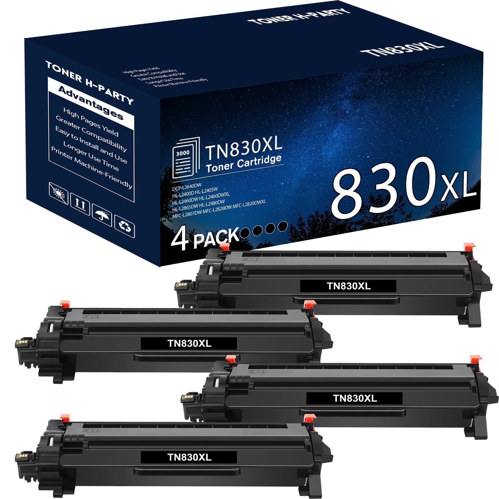 2-Pack TN830XL High Yield Toner Cartridge Replacement For Brother HL-L2460DW Printers