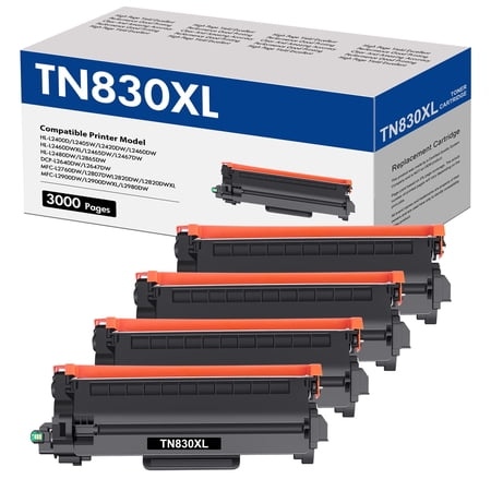 TN830XL High Yield Toner Cartridge TN830 Compatible for Brother DCP-L2640DW HL-L2460DW TN830XL TN830 TN-830 HL-L2405W MFC-L2820DW HL-L2400D L2405W L2480DW MFC-L2820DWXL Printer Ink (Black, 4-Pack)