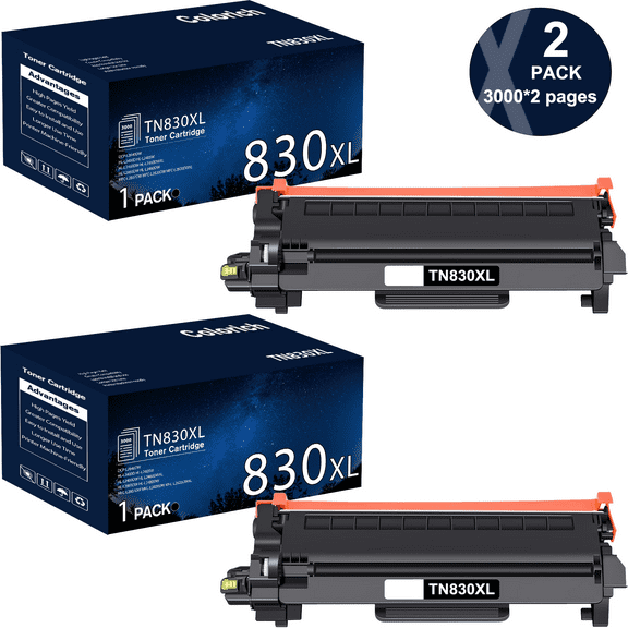 TN830XL TN830 Black High Yield Toner Cartridge Compatible for Brother TN830XL TN830 TN-830 HL-L2460DW HL-L2405W DCP-L2640DW MFC-L2820DW HL-L2400D L2405W L2480DW MFC-L2820DWXL Printer Ink 2-Pack