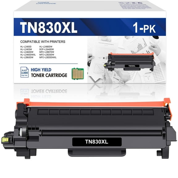 TN830XL TN830 High Yield Toner Cartridge Compatible for Brother TN830XL TN830 TN-830 DCP-L2640DW HL-L2460DW HL-L2405W MFC-L2820DW L2900DW HL-L2400D L2405W L2480DW Printer Ink Black 1-Pack