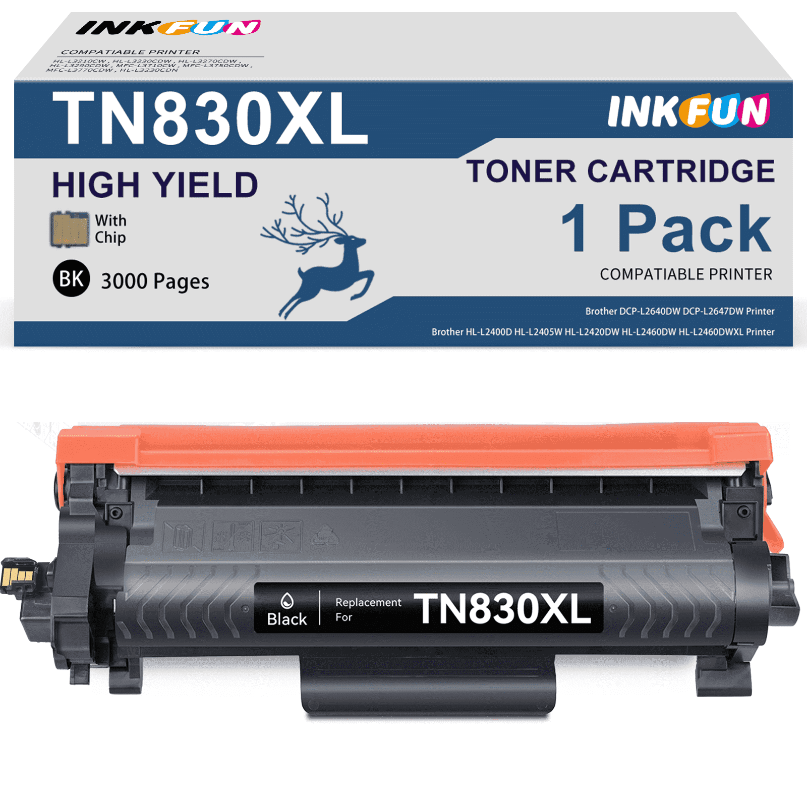 TN830XL Toner Cartridge for Brother TN830XL TN830 Toner Cartridge for Brother DCP-L2640DW HL-L2460DW Printer (1 Black)