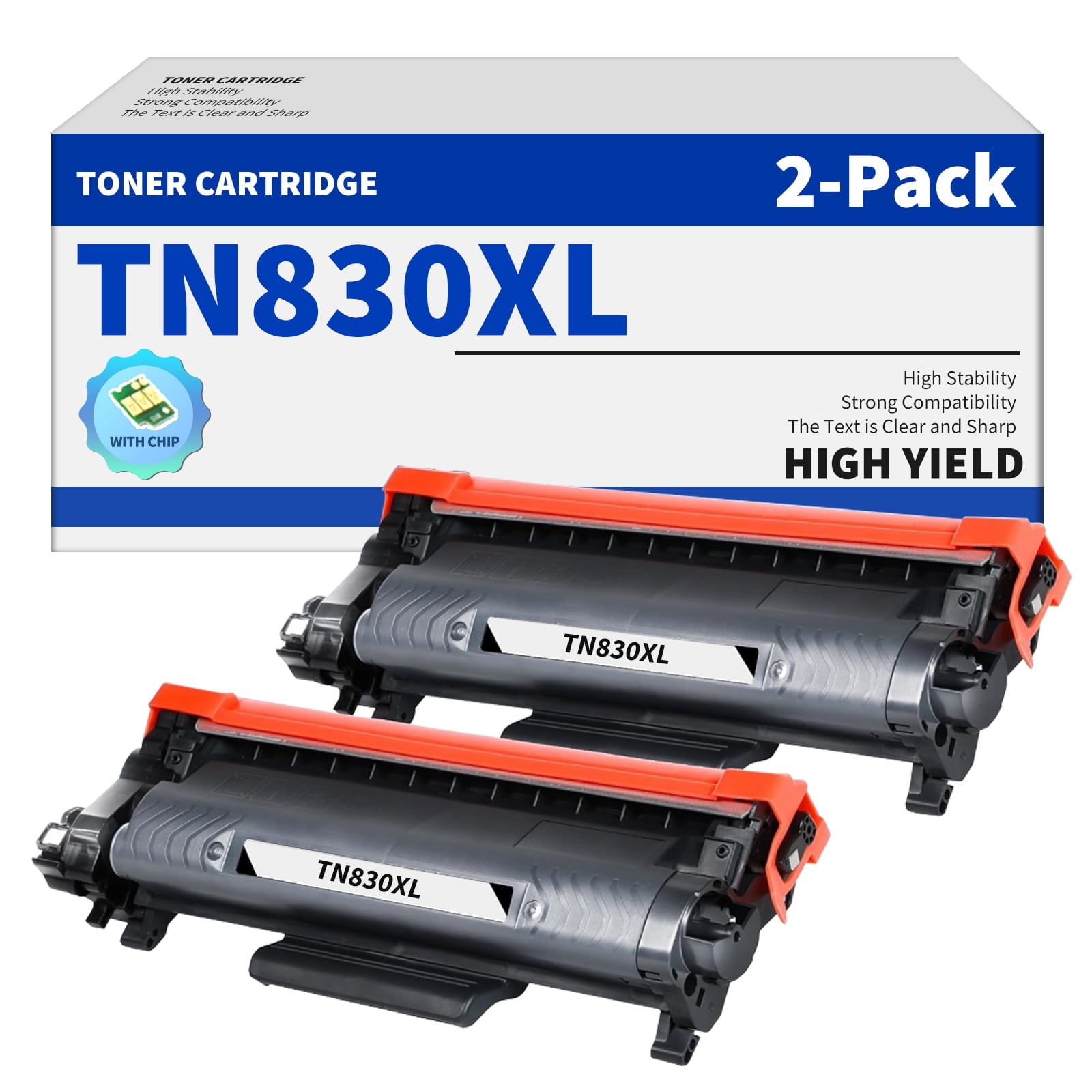TN830XL Toner Cartridge Compatible for Brother TN830 TN-830 Toner cartridge for TN830 HL-L2460DW DCP-L2640DW HL-L2405W HL-L2400D MFC-L2820DWXL Printer HL-L2480DW MFC-L2820DW Printer (Black, 2-Pack)