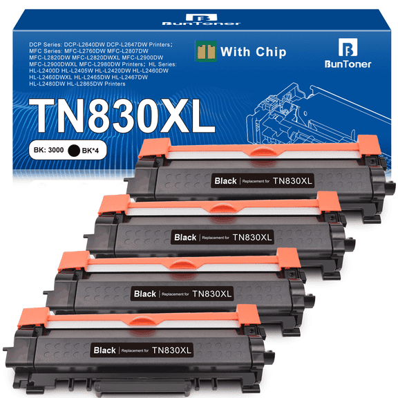 TN830XL Toner Cartridge Compatible for Brother TN830 Toner for HL-L2465DW HL-L2420DW HL-L2460DW HL-L2405W HL-L2400D HL-L2480DW MFC-L2760DW DCP-L2640DW Printer (4 Black)