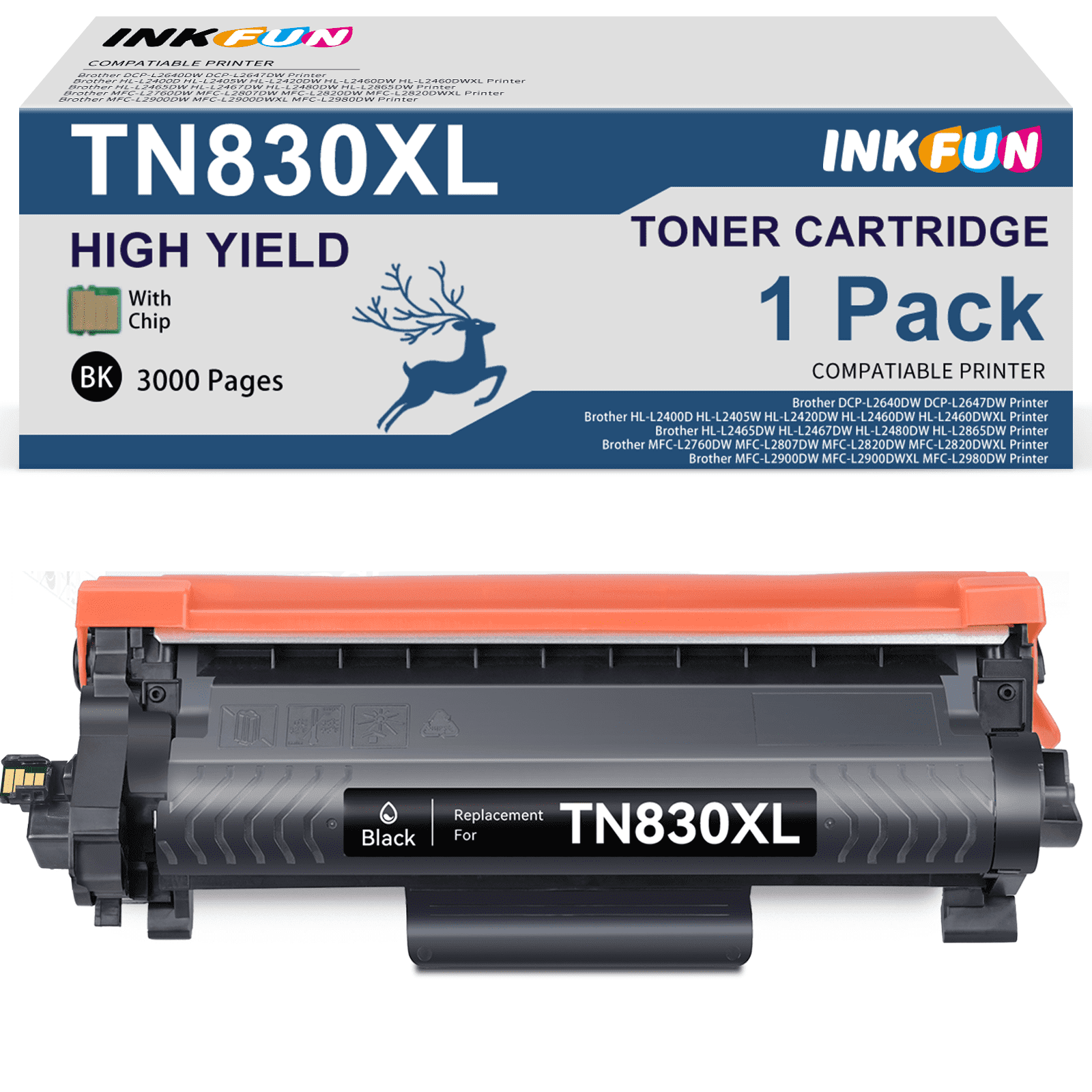 TN830XL Toner Cartridge Replacement for Brother TN830XL TN830 Toner Cartridge for Brother DCP-L2640DW HL-L2460DW Printer (1 Black)