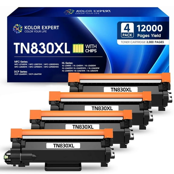 TN830XL Toner Cartridge for Brother TN830XL Toner Cartridges for Brother DCP-L2640DW HL-L2405W HL-L2460DW MFC-L2820DW printers(4-Pack)