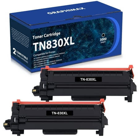 TN830XL Toner Cartridges Compatible for Brother TN830XL TN-830 TN830 Black Toner Cartridge for HL-L2460DW HL-L2405W HL-L2400D HL-L2465DW HL-L2480DW DCP-L2640DW MFC-L2820DW Printer (2-Pack)