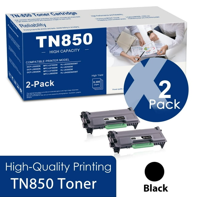 TN850 High Yield Toner Cartridge Black 2 Pack Replacement for Brother
