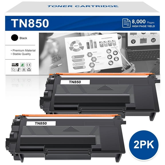 TN850 High Yield Toner Cartridge Compatible for Brother TN850 TN820 TN-850 TN 850 TN-820 Black MFC-L5900DW HL-L6200DW HL-L6200DWT HL-L5200DW MFC-L5700DW MFC-L5850DW MFC-L6800DW Printer Ink 2-Pack