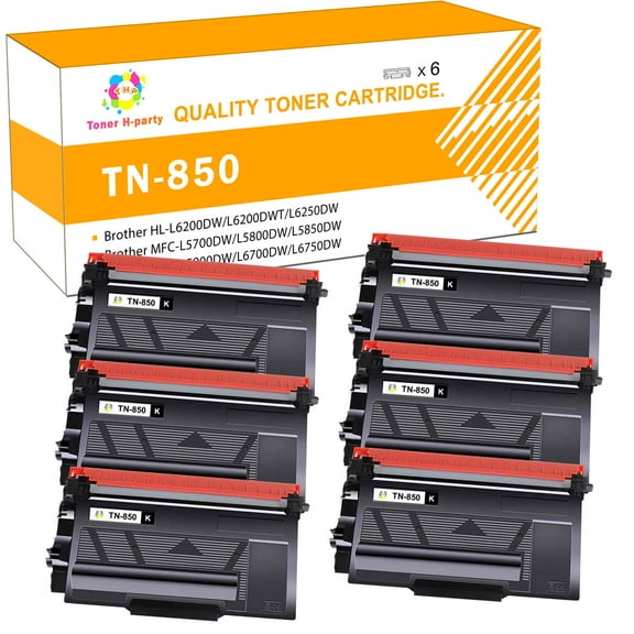 TN850 High Yield Toner Cartridge TN-820/TN-850 TN 850 6 Pack Black Replacement for Brother TN850 TN-850 TN 850 TN820 HL-L6200DW MFC-L5850DW MFC-L5900DW MFC-L5700DW HL-L5200DW MFC-L6800DW Printer Ink