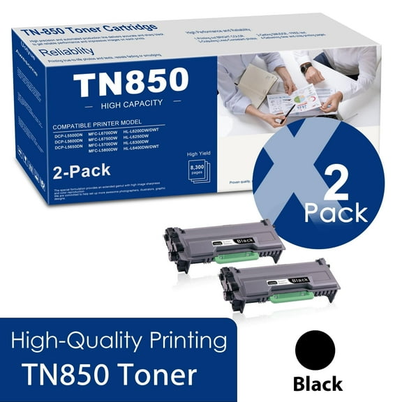 TN850 Toner Cartridge Black 2 Pack Replacement for Brother TN850 for Brother HL-L6200DW Printer