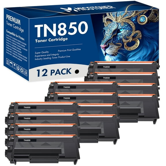 TN850 Toner Cartridges Compatible for Brother TN850 TN 850 TN-850 TN820 TN-820 DCP L5500DN High Yield for HL-L6200DW HL-L5200DW MFC-L5850DW MFC-L6800DW DCP-L5600DN Printers (Black,12-Pack)