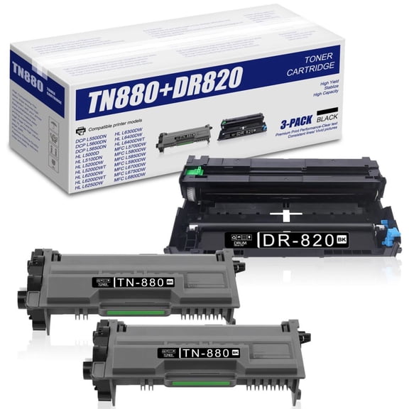 TN880 DR820 Toner Drum Replacement for Brother DCP-L5600DN Printer, 3 Pack
