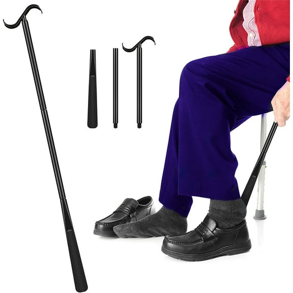 TNBUENO 35INCH Long Handled Shoe Horn Plastic Adjustable for Seniors,Dressing Stick Aid Helper with Sock Remover for Elderly Adults