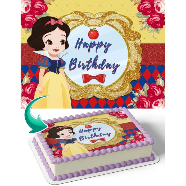 TNCT Baby Princess Snow White Cake Image Topper, Personalized 1/4 Sheet Birthday Cake Banner for Parties, Edible Cake Decoration