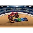 thumbnail image 1 of Monster Truck Jumping Cars Edible Image Icing Cake Topper for Quarter Sheet Cake, by Tnct., 1 of 4