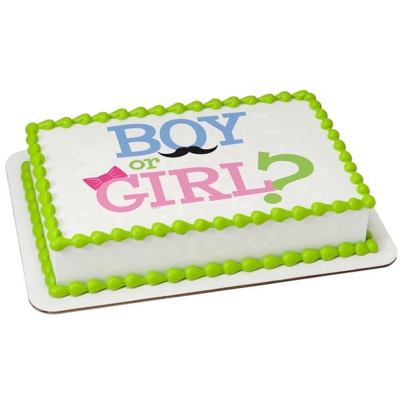 Boy or Girl Gender Reveal Edible Image Icing Cake Topper for Quarter Sheet Cake, by Tnct.