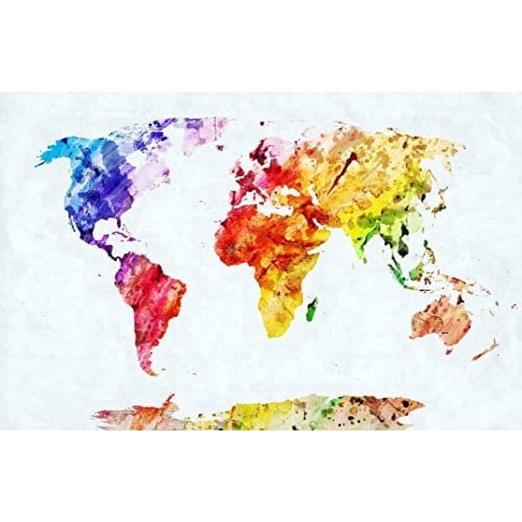 Colored World Map Edible Image Icing Cake Topper for Quarter Sheet Cake, by Tnct.