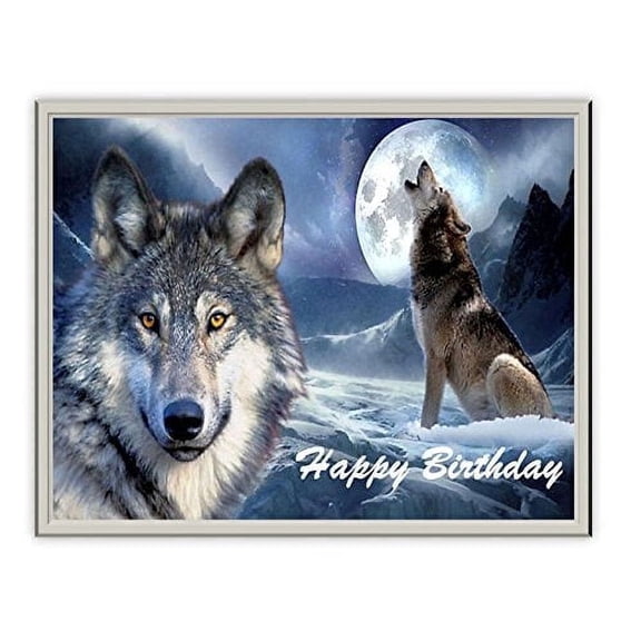 Grey Wolf Howling at Moon Edible Image Icing Cake Topper for Quarter Sheet Cake, by TNCT
