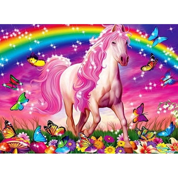 Rainbow Unicorn with Butterflies & Flowers Edible Image Icing Cake Topper for Quarter Sheet Cake, by TNCT