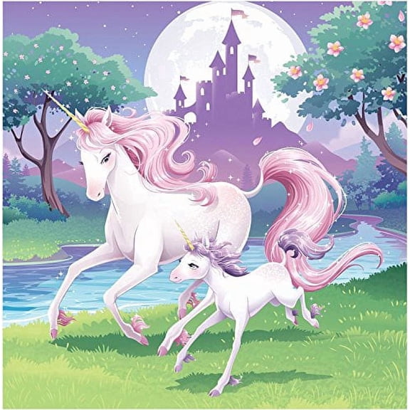 Unicorn with Colt and Castle Edible Image Icing Cake Topper for Quarter Sheet Cake, by TNCT