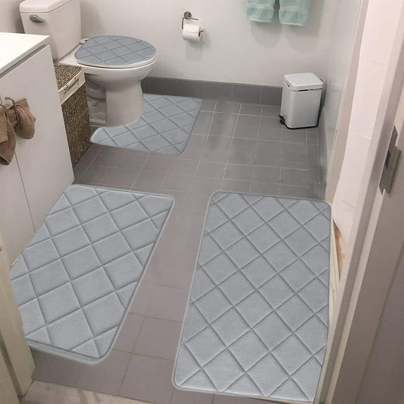 TNDBKQWR 4PCS Kids Bathroom Rug Set Shower Rugs Absorbent Bath Mats Quick Dry Half Bathroom Rugs Restroom Mat Set Cheap Bathroom Rugs (Gray)