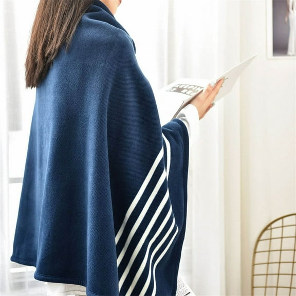 TNDBKQWR Fleece Blanket Wearable Throw Blanket, Comfy Warm Wrap Shawl Poncho Throw with Buttons, Office Throw Blanket Striped Ponchos for Women 55.1"x39.3"