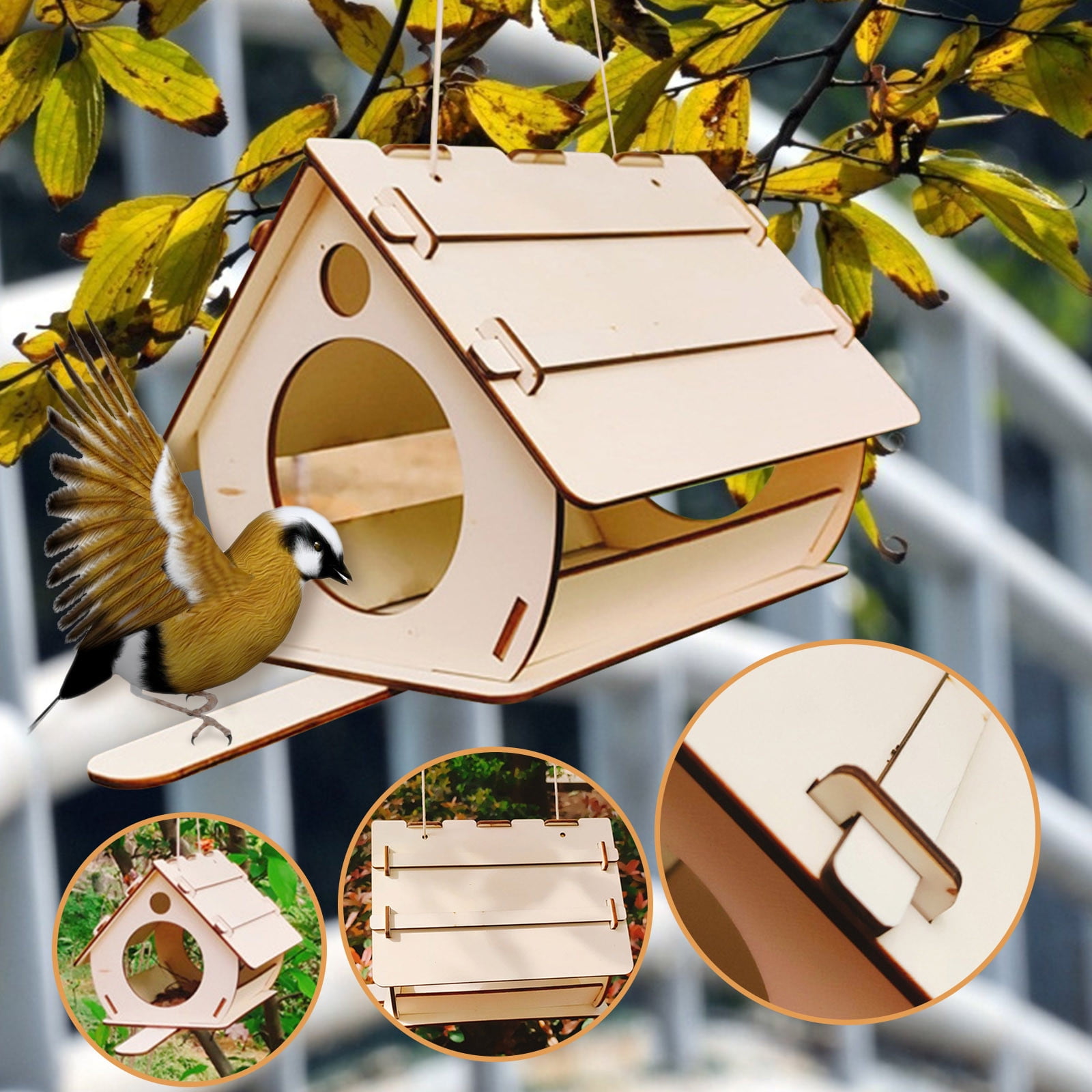 Tndbkqwr wooden hanging bird feeder window bird feeder humming bird