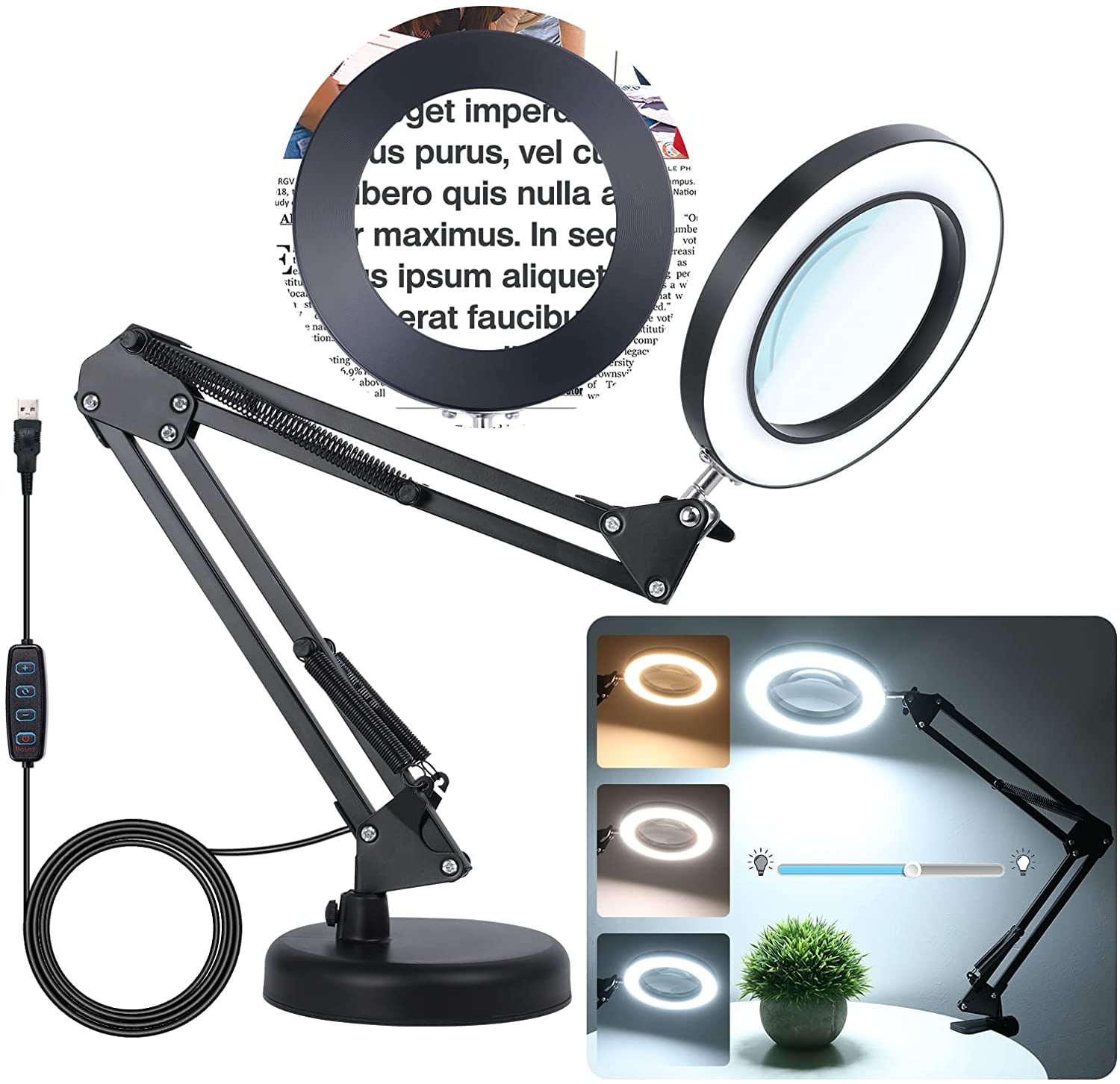 TNELTUEB Magnifying Glass with Light, 8X Magnifying Lamp with Stand 3 Color  Modes 10 Stepless Dimmable Desk Magnifier for Close Work, Jewelry
