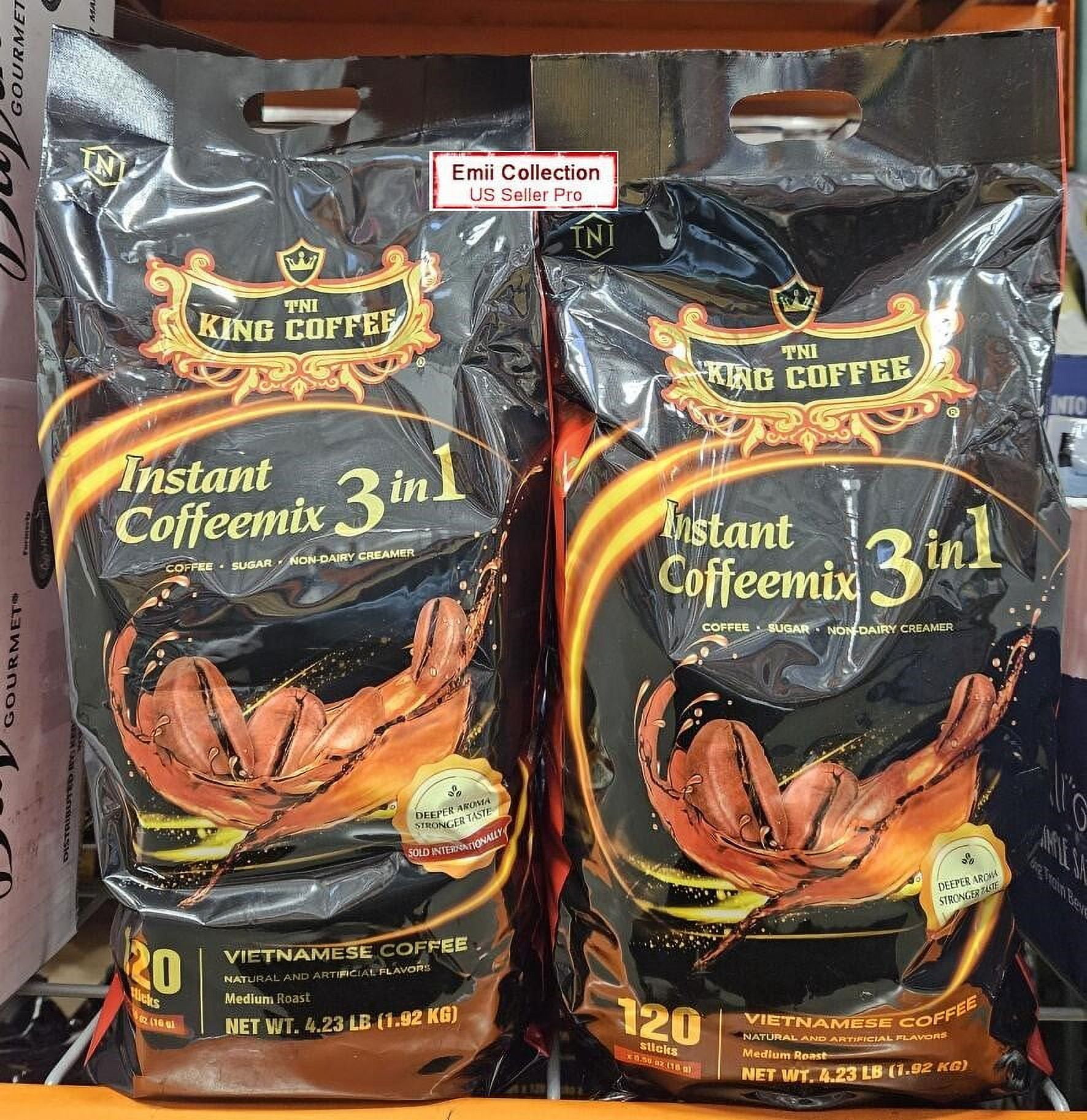 TNI King Coffee Instant Coffeemix 3 in 1 Medium Roast Vietnamese Coffee 120 Sticks 4.23lb 1.92kg (2 Large Bags)