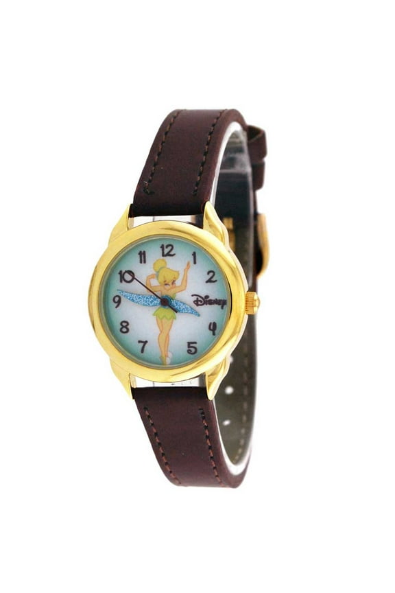 TNK453 Women's Tinker Bell Gold Tone Brown Leather Strap Watch