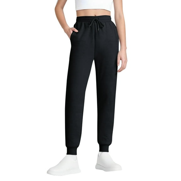 TNNZEET Women's Joggers with Pockets - High Waisted Sweatpants Tapered Leg Drawstring Lightweight Athletic Pants for Sports and Casual Wear,Black,L