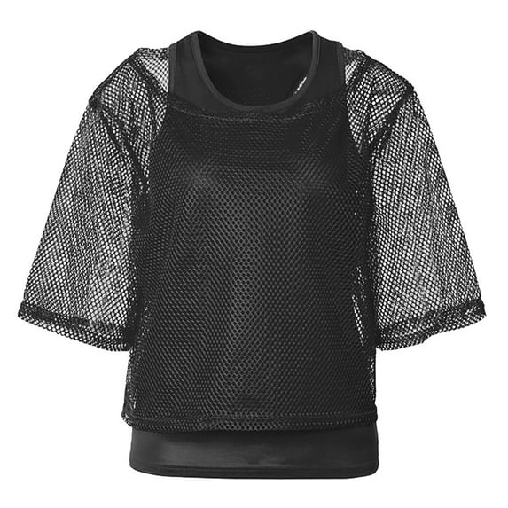TNOBHG 80s Mesh Shirt Vest Set 2pcs/set Women Mesh Top Vest Set O-neck Short Sleeve Cropped Tops Racerback Pullover Vest Set Neon Bright Mesh Top Tank Top