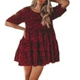 thumbnail image 1 of TNOBHG Casual Loose Fit Dress Women Dress Shiny Sequin A-line Patchwork Big Swing V Neck Pleated Round Neck Short Sleeve Prom Party Above Knee Mini Dress, 1 of 8
