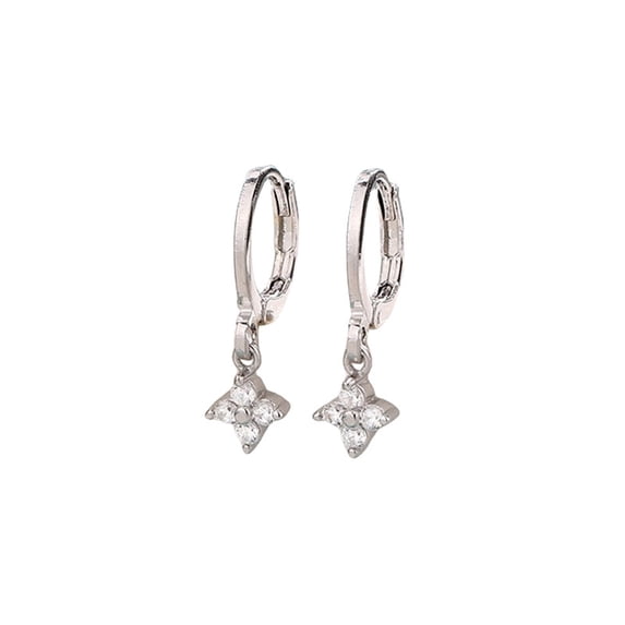TNOBHG Dating Earrings 1 Pair Women Huggie Earrings Cubic Zirconia Clover Pendant Electroplated Alloy Ear Jewelry
