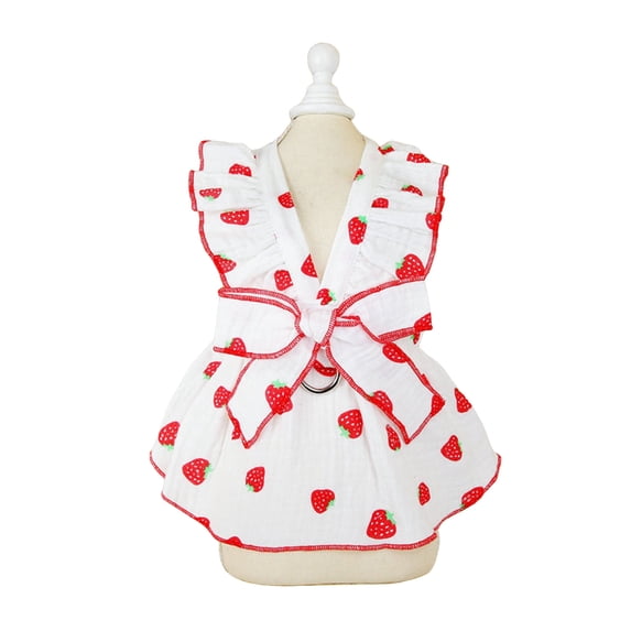 TNOBHG Elegant Dog Clothes for Special Occasions Dog Summer Dress Sweet Strawberry Pattern Bowknot Decor Princess Apparel Pet Skirt with Traction for Small