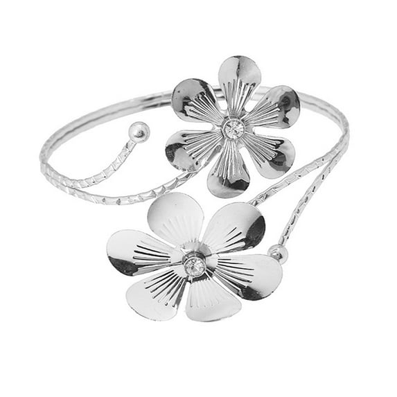 TNOBHG Flower Bracelet Women's Adjustable Flower Open Wristband with Rhinestone Decor Polished Metal Solid Color Cuff Bracelet for Party Prom Club Flower