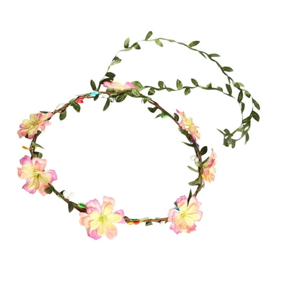 TNOBHG Girl Flower Crown Tiara Green Leaf Flower Decor Garland Headdress Bridal Floral Garland Headdress with Ribbon Wedding Birthday Party Photo Props