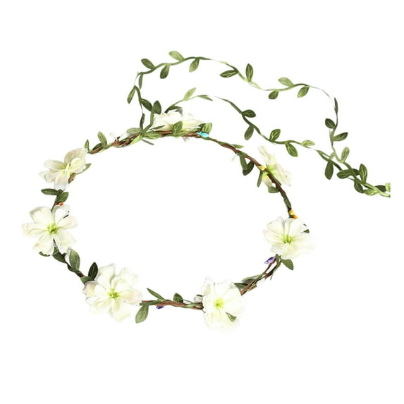 TNOBHG Girl Flower Crown Tiara Green Leaf Flower Decor Garland Headdress Bridal Floral Garland Headdress with Ribbon Wedding Birthday Party Photo Props