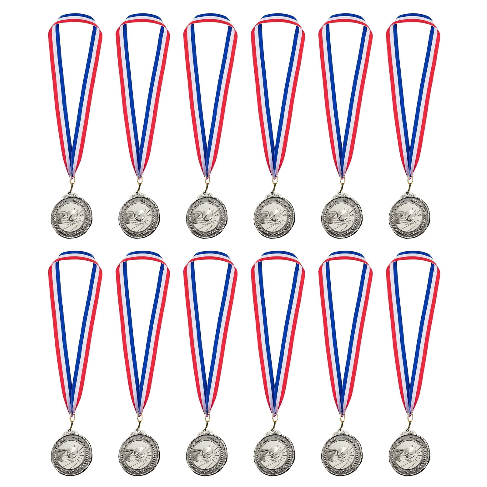 Massive Rimz Basketball Medals - Set Of 3, 3 Inch Silver Award Medals With Ribbon