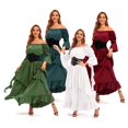 thumbnail image 1 of TNOBHG Halloween Dress Vintage Renaissance Medieval Victorian Pirate Dress Prom Ball Gown Off Shoulder Bell Sleeves Ruffle Pleated Irregular Hem Maxi Dress, 1 of 8