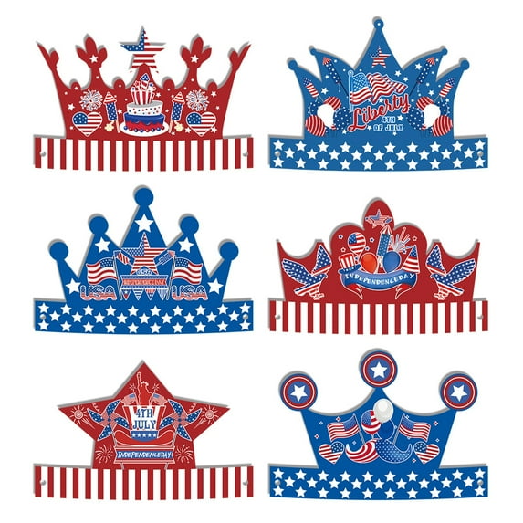 TNOBHG Independence Day Party Hats 6/12pcs Independence Day Paper Hat Blue White Patriotic Crown Crafts Kit Kids 4th of July Party Favor Headwear American