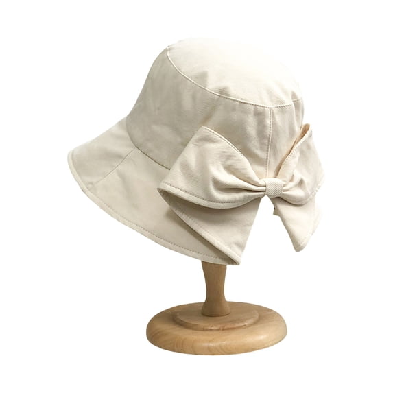 TNOBHG Ladies Fisherman Hat Summer Lady Fisherman Hat Bow Decor Pastoral Style Pure Color Flat Top Good Breathability Sun Protection Anti-uv Foldable Sun Hat
