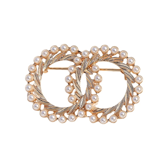 TNOBHG Lapel Brooch Women's Faux Pearl Double Ring Brooch Stainless Anti-slip Coat Collar Hat Scarf Pin Faux Pearl Pin